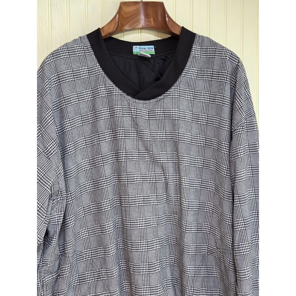 Vintage Winner Mate Golf Pullover Mens Large Black White Plaid Nylon Windbreaker